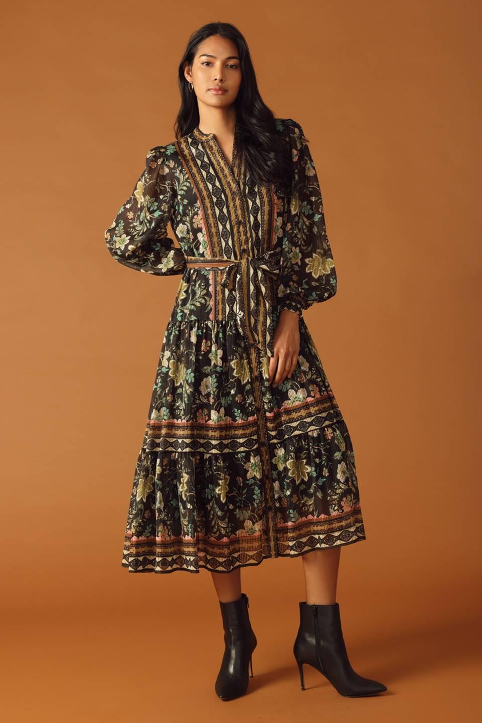 Along the Way Woven Midi Dress in black, view 2 — Soul Flow Apparel