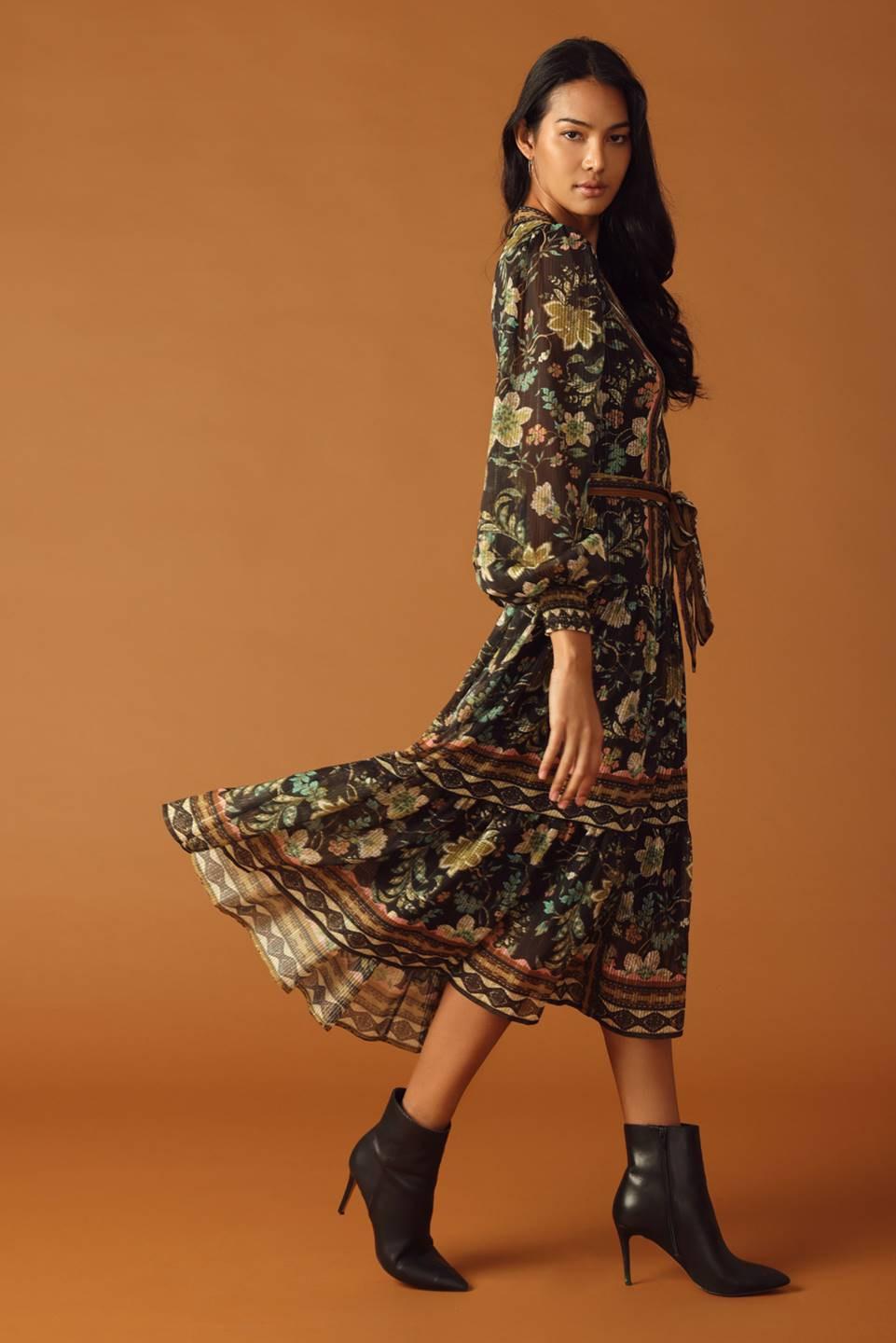 Along the Way Woven Midi Dress in black, view 3 — Soul Flow Apparel