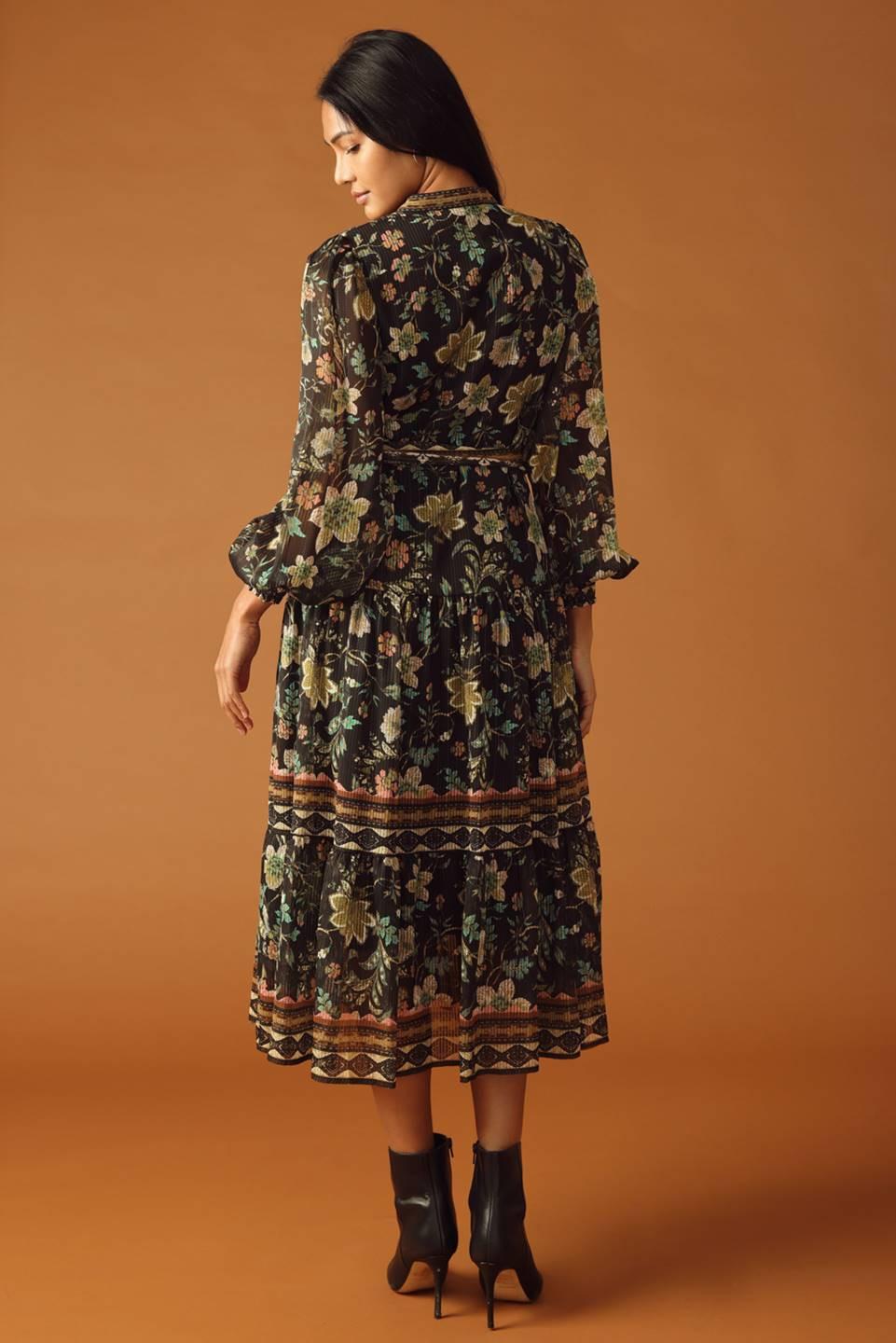 Along the Way Woven Midi Dress in black, view 4 — Soul Flow Apparel