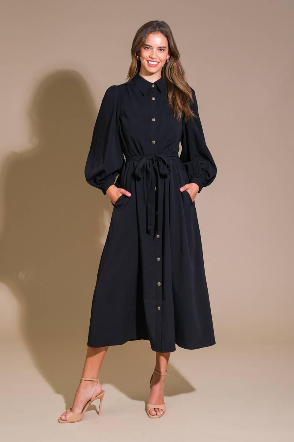 Can't Relace You Woven Midi Dress in black, view 1 — Soul Flow Apparel
