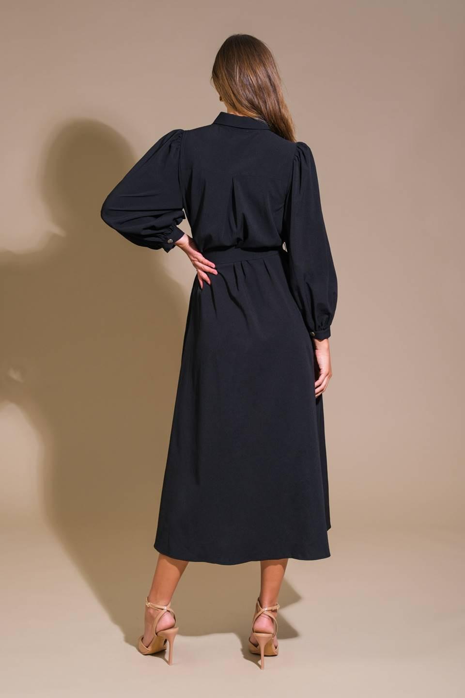 Can't Relace You Woven Midi Dress in black, view 2 — Soul Flow Apparel