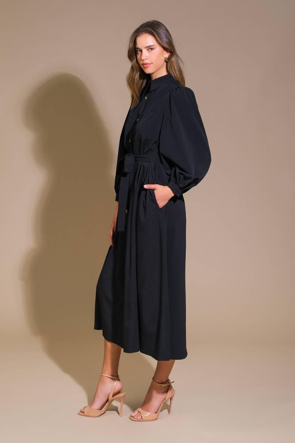 Can't Relace You Woven Midi Dress in black, view 3 — Soul Flow Apparel