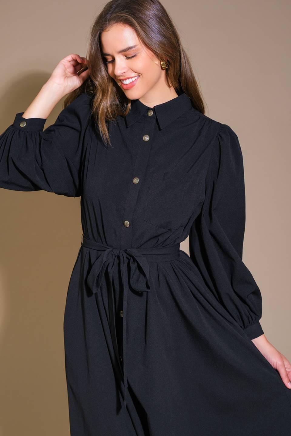 Can't Relace You Woven Midi Dress in black, view 4 — Soul Flow Apparel