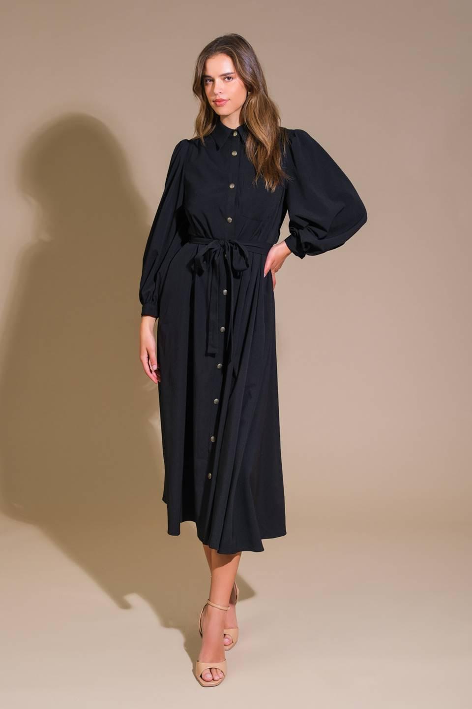 Can't Relace You Woven Midi Dress in black, view 5 — Soul Flow Apparel