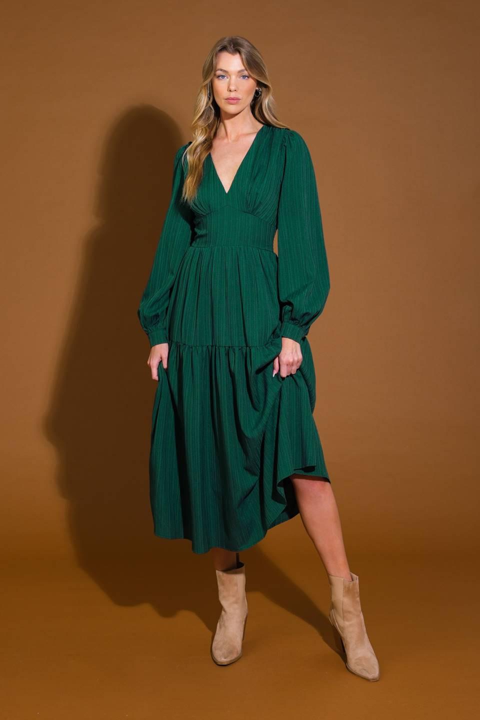 Posh Presence Woven Midi Dress in green, view 1 — Soul Flow Apparel
