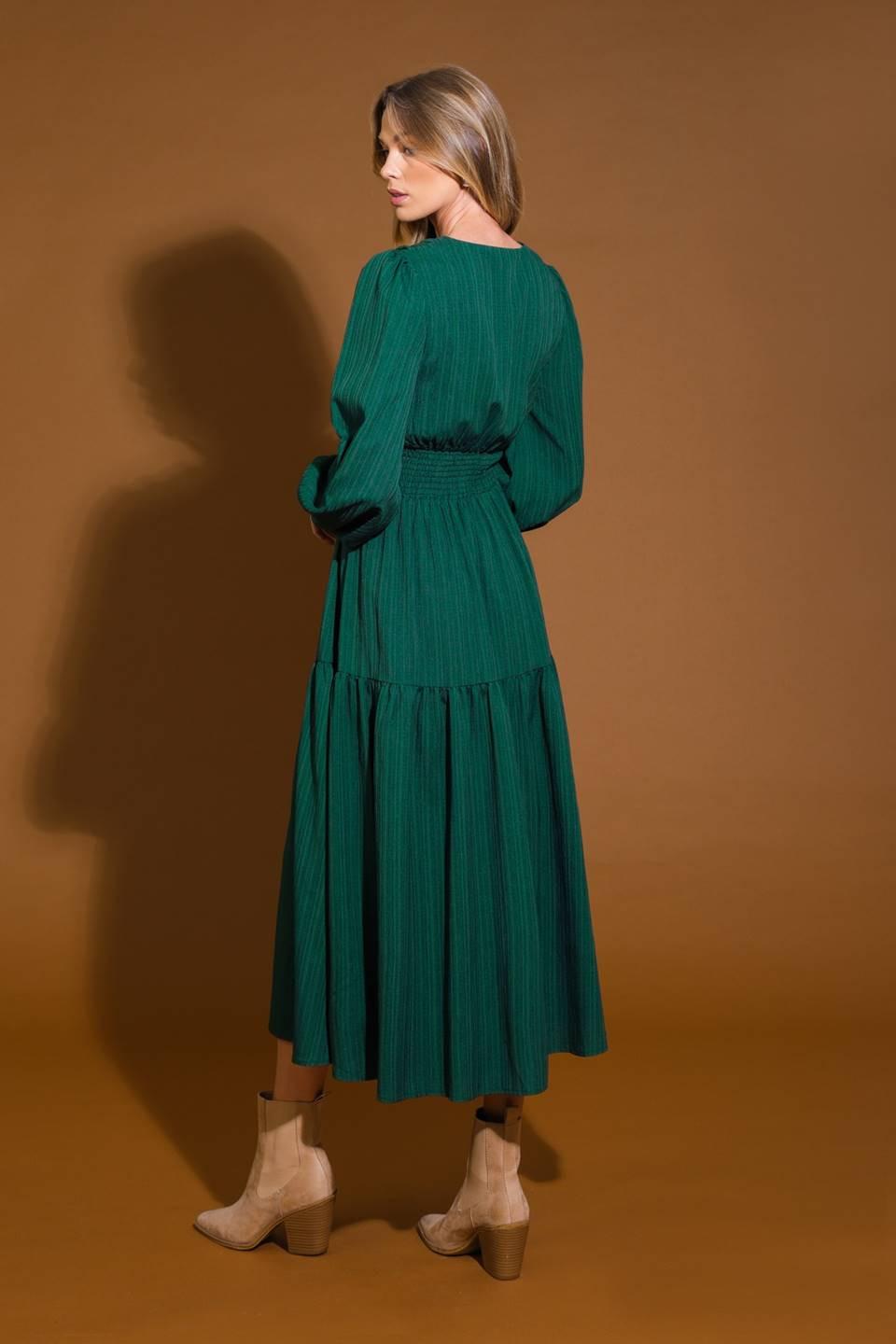 Posh Presence Woven Midi Dress in green, view 2 — Soul Flow Apparel