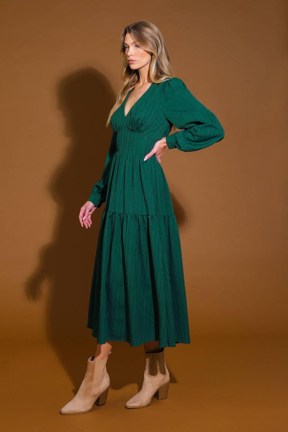 Posh Presence Woven Midi Dress in green, view 3 — Soul Flow Apparel