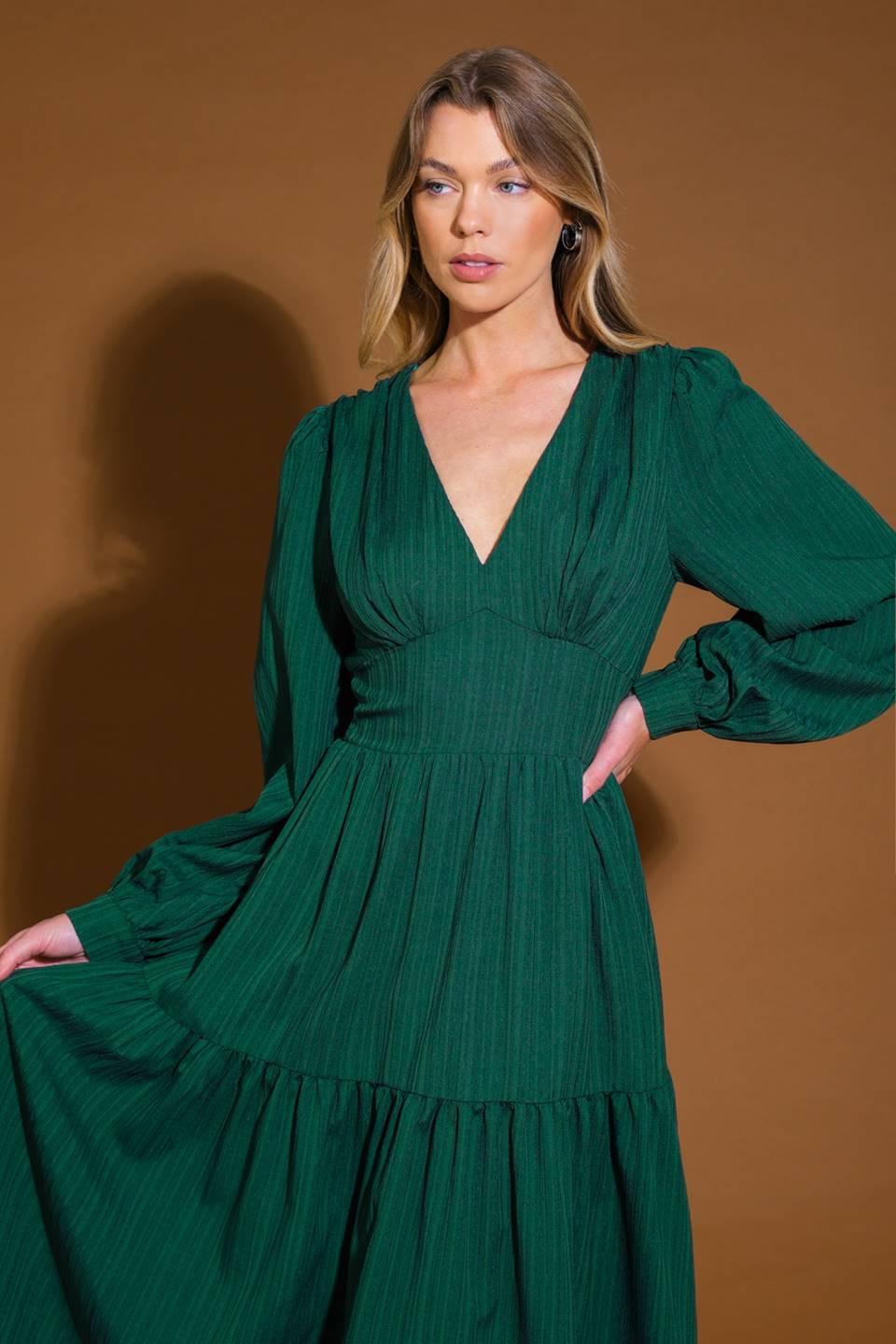 Posh Presence Woven Midi Dress in green, view 4 — Soul Flow Apparel