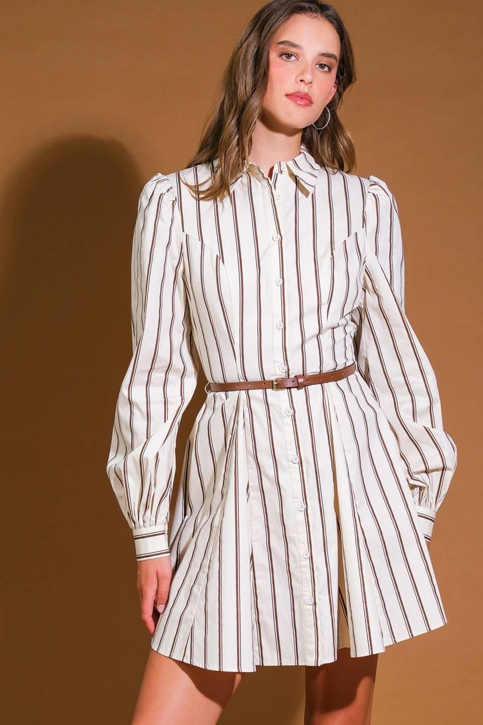 Lucky to Have You Woven Mini Dress in cream brown, view 4 — Soul Flow Apparel