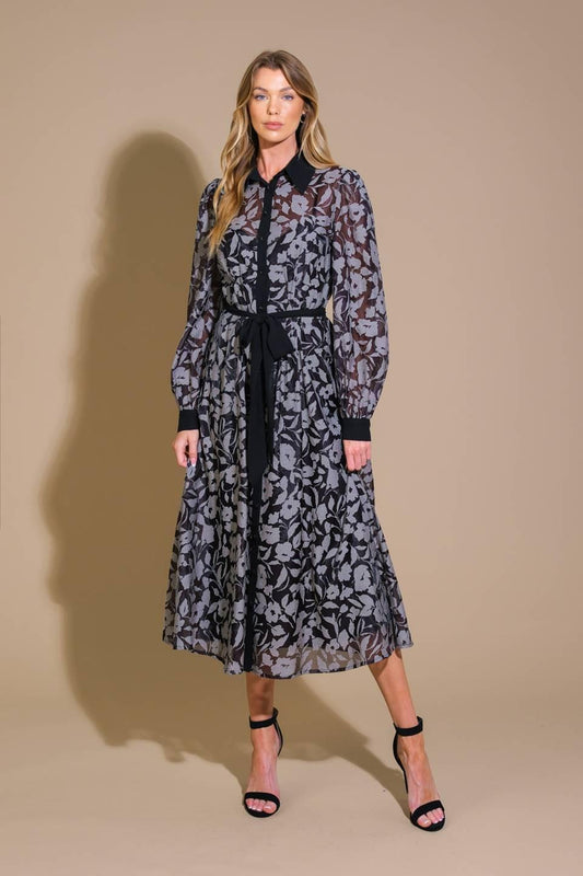 Captivating Always Jacquard Midi Dress in black, view 1 — Soul Flow Apparel