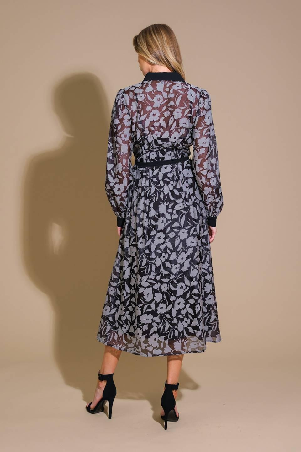 Captivating Always Jacquard Midi Dress in black, view 2 — Soul Flow Apparel