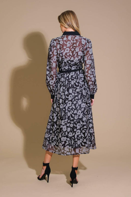 Captivating Always Jacquard Midi Dress in black, view 2 — Soul Flow Apparel