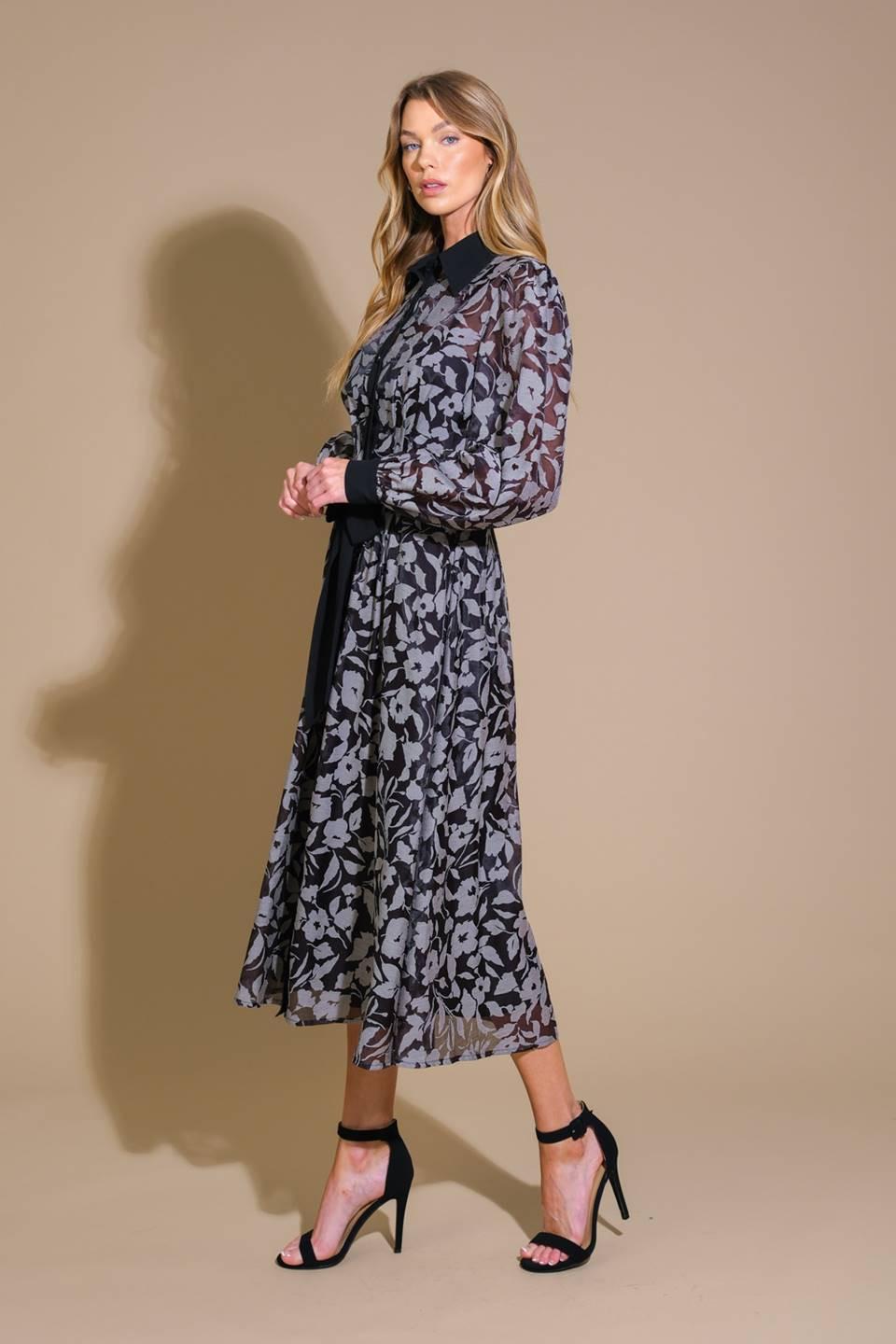Captivating Always Jacquard Midi Dress in black, view 3 — Soul Flow Apparel