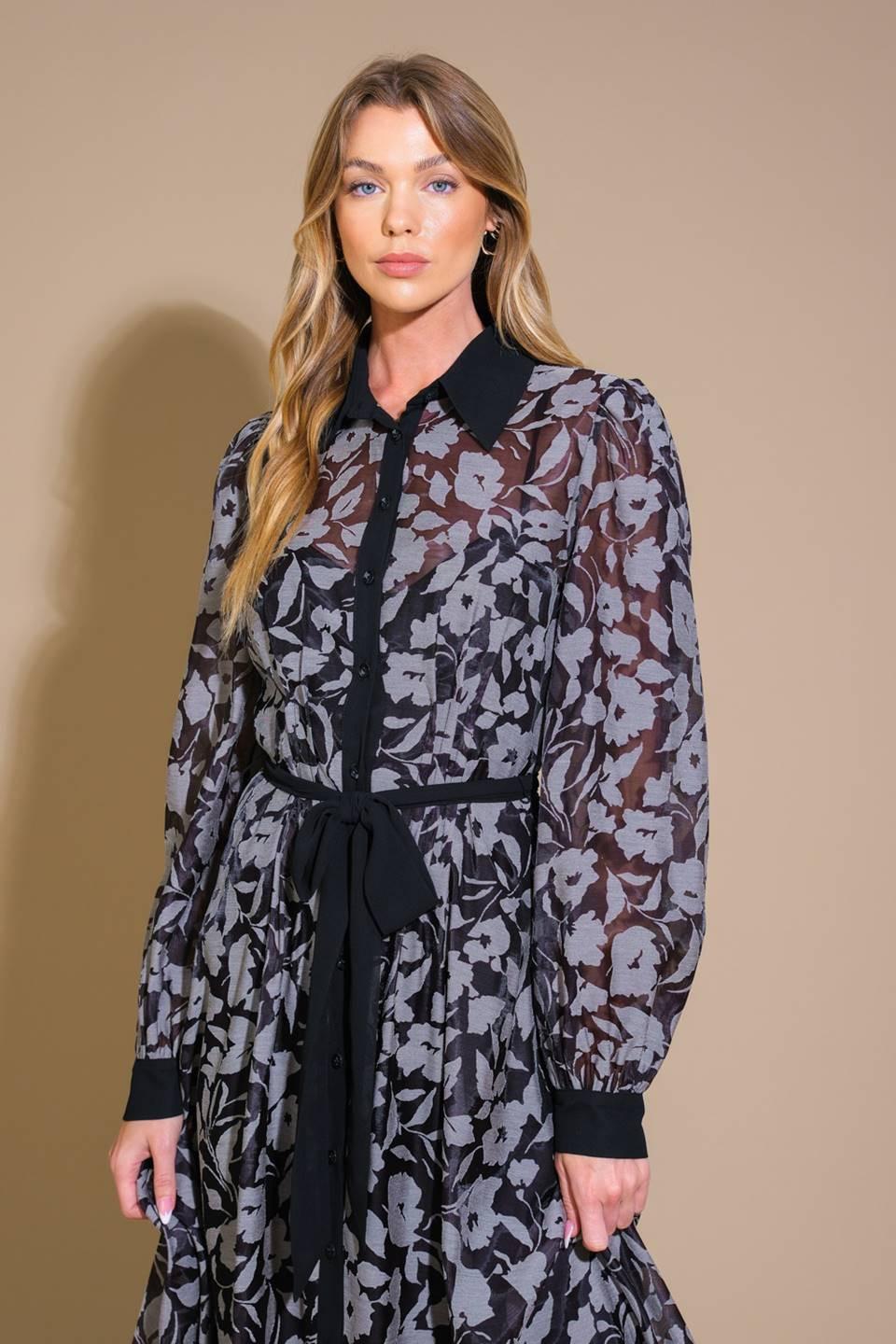 Captivating Always Jacquard Midi Dress in black, view 4 — Soul Flow Apparel