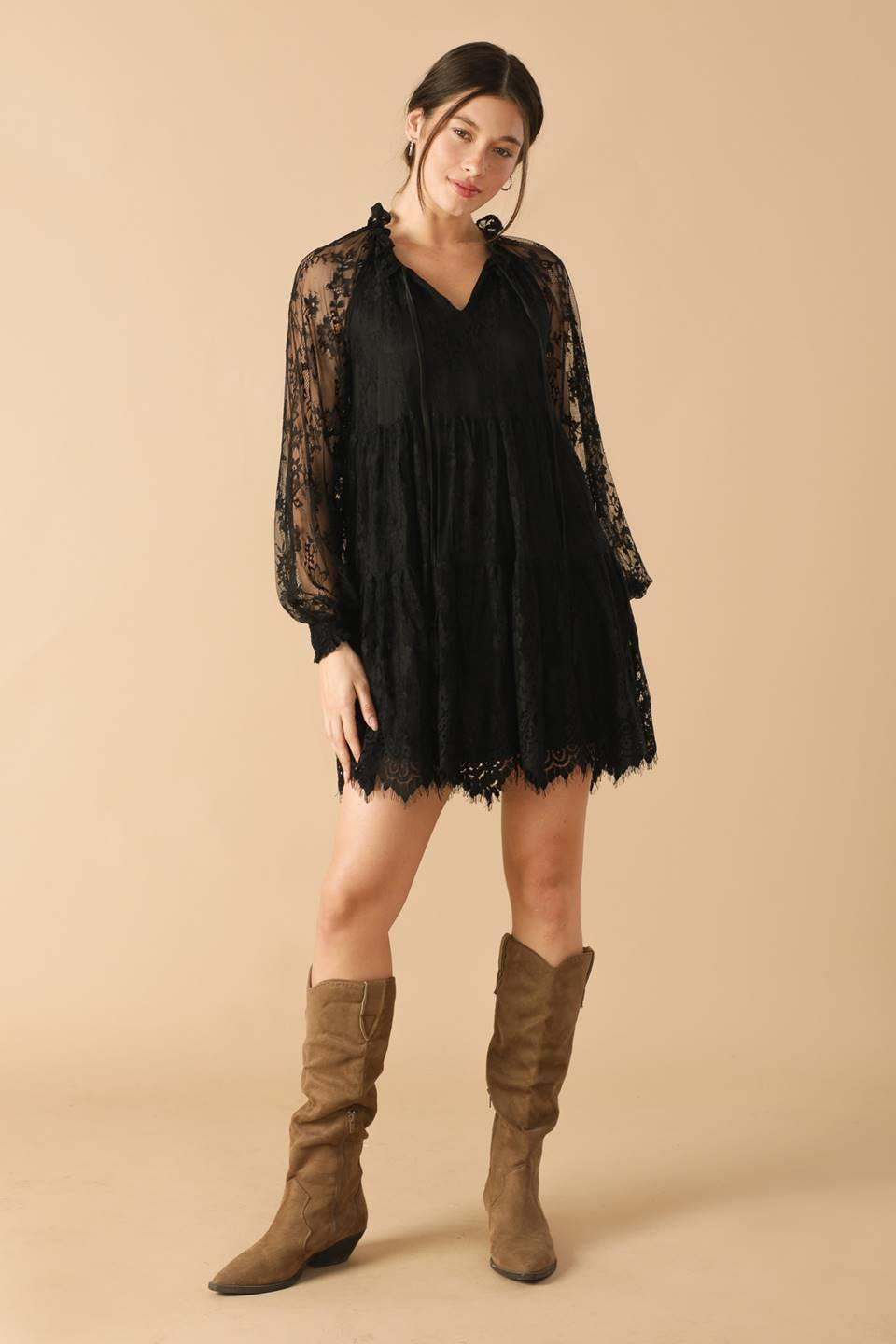 This & That Black Woven Lace Mini Dress, view 1 — Soul Flow Apparel