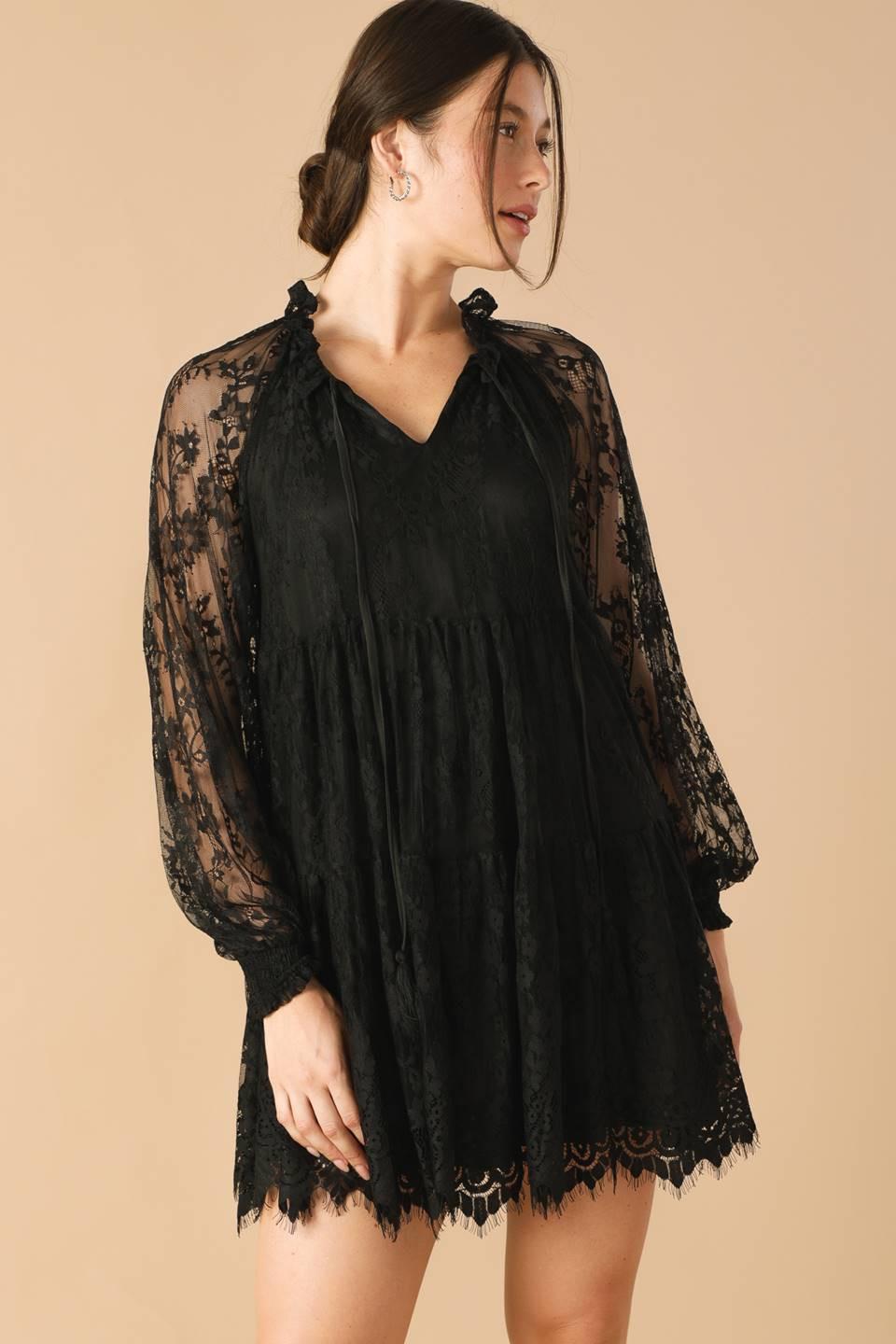 This & That Black Woven Lace Mini Dress, view 2 — Soul Flow Apparel