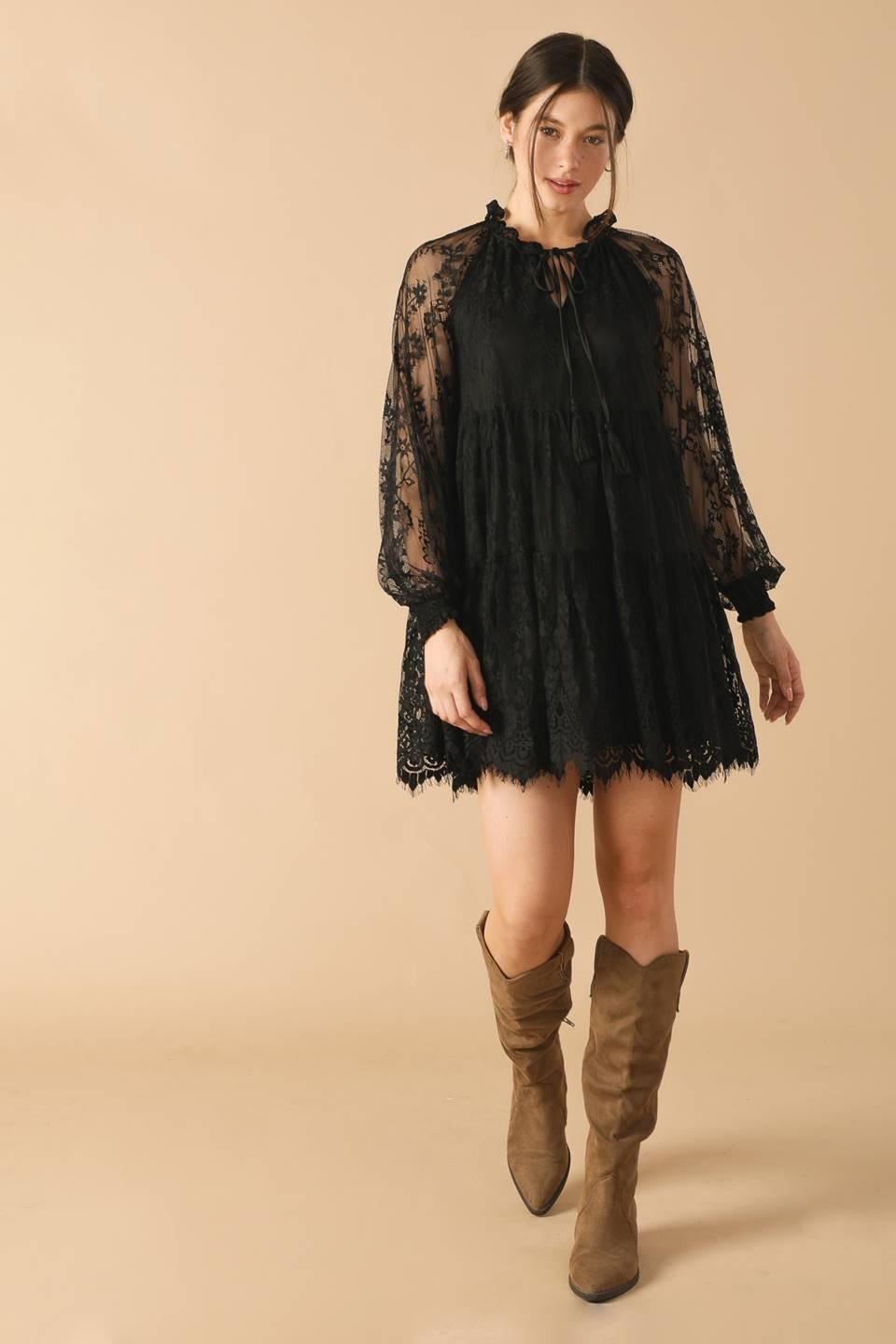 This & That Black Woven Lace Mini Dress, view 4 — Soul Flow Apparel