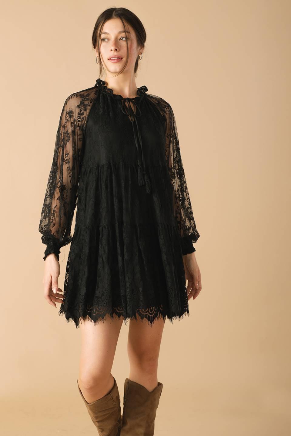 This & That Black Woven Lace Mini Dress, view 5 — Soul Flow Apparel