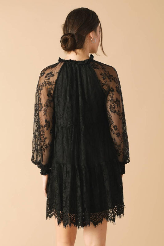 This & That Black Woven Lace Mini Dress, view 6 — Soul Flow Apparel