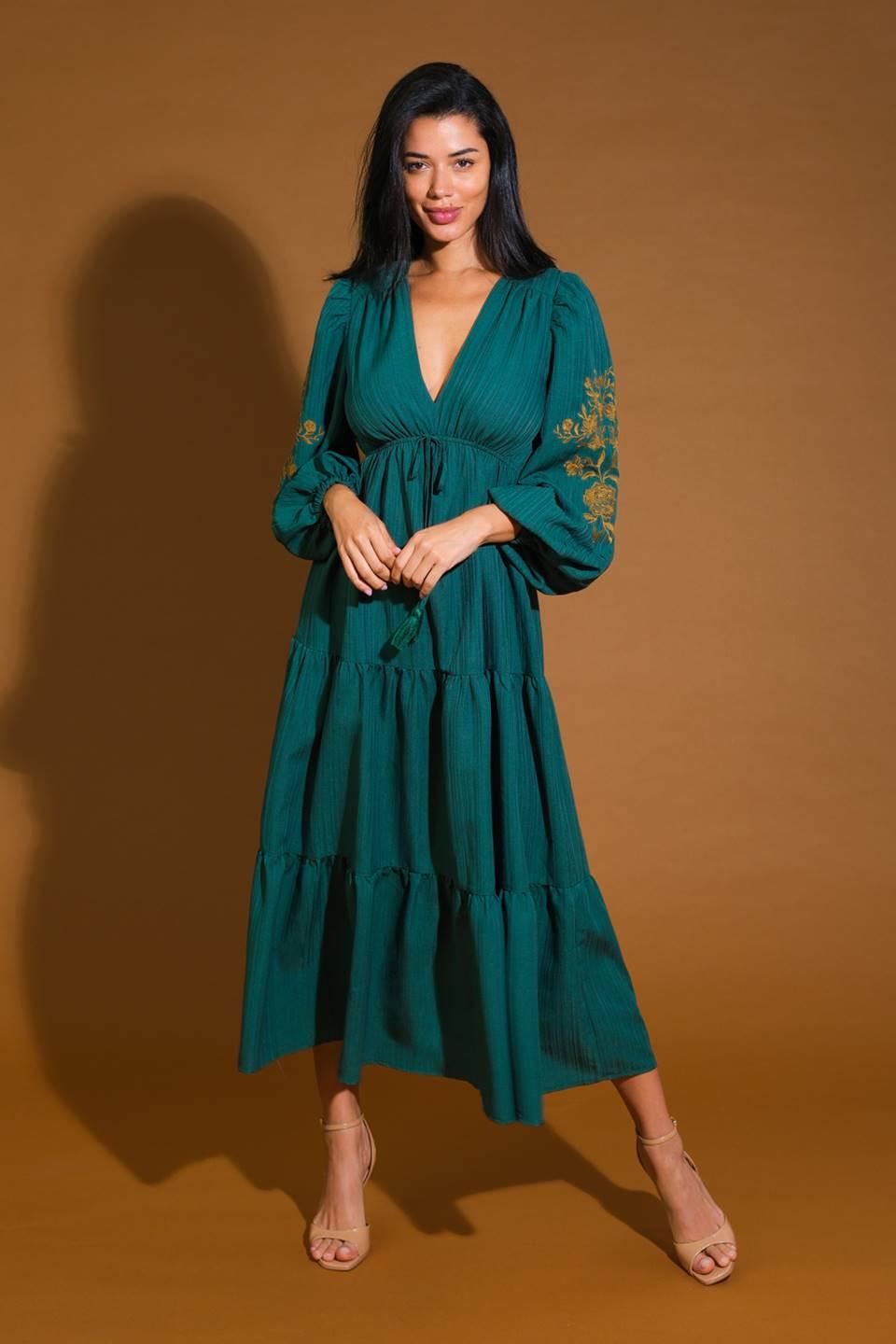 Young Love Woven Midi Dress in green, view 1 — Soul Flow Apparel