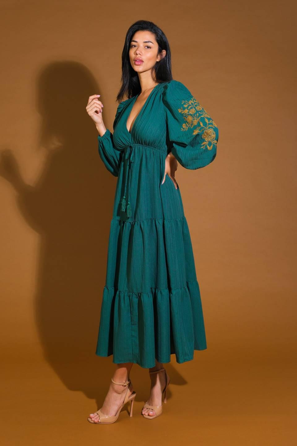 Young Love Woven Midi Dress in green, view 3 — Soul Flow Apparel