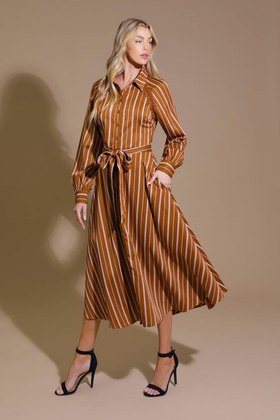 Forever Your Girl Woven Midi Dress in caramel, view 1 — Soul Flow Apparel