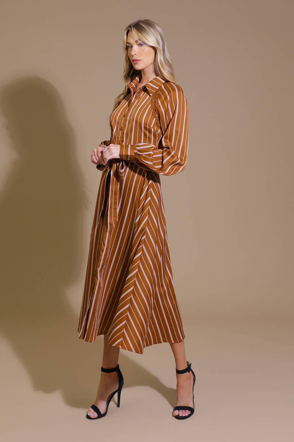 Forever Your Girl Woven Midi Dress in caramel, view 3 — Soul Flow Apparel