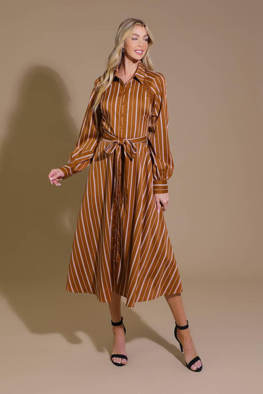 Forever Your Girl Woven Midi Dress in caramel, view 5 — Soul Flow Apparel