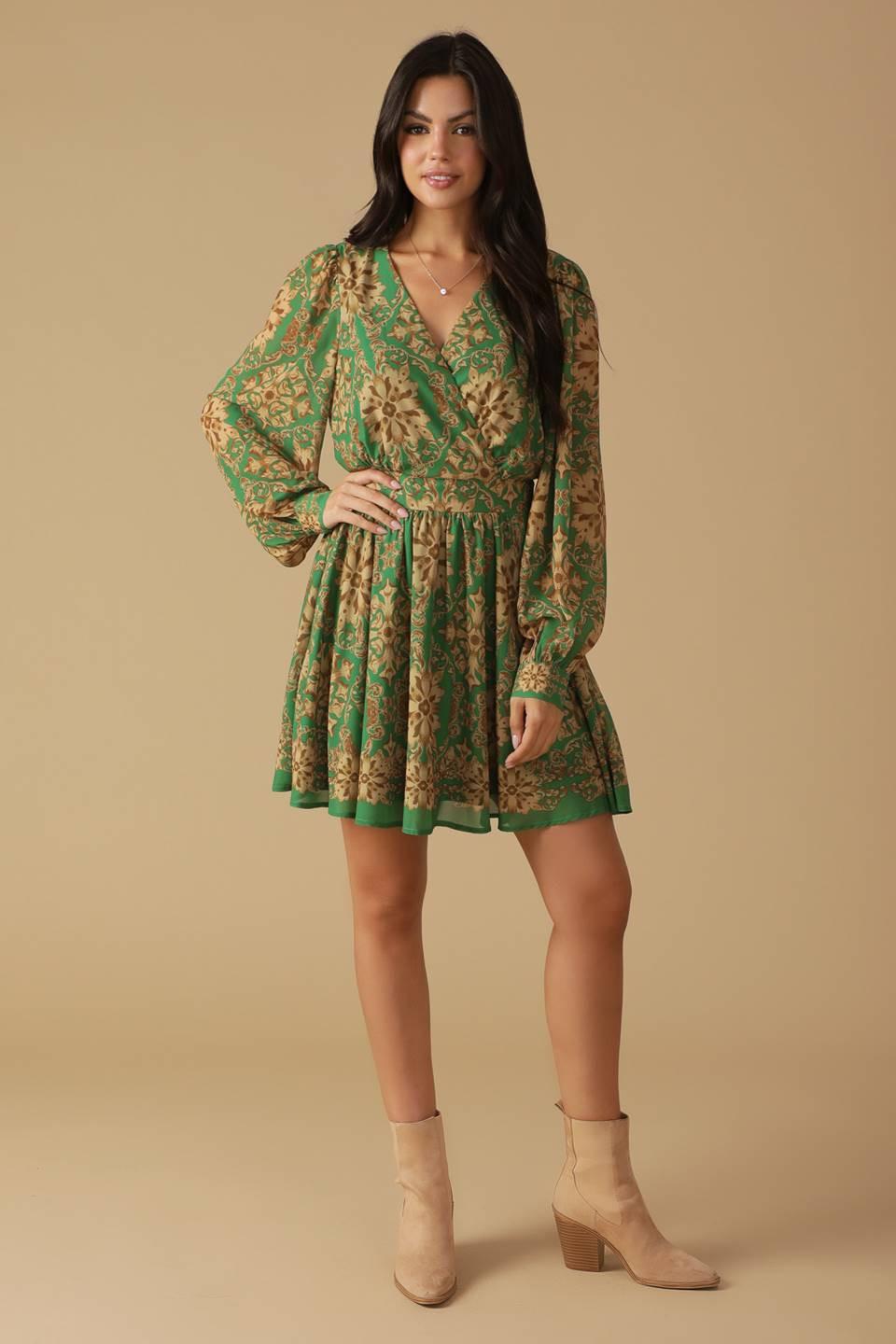 Got Me Wondering Woven Mini Dress in green, view 1 — Soul Flow Apparel