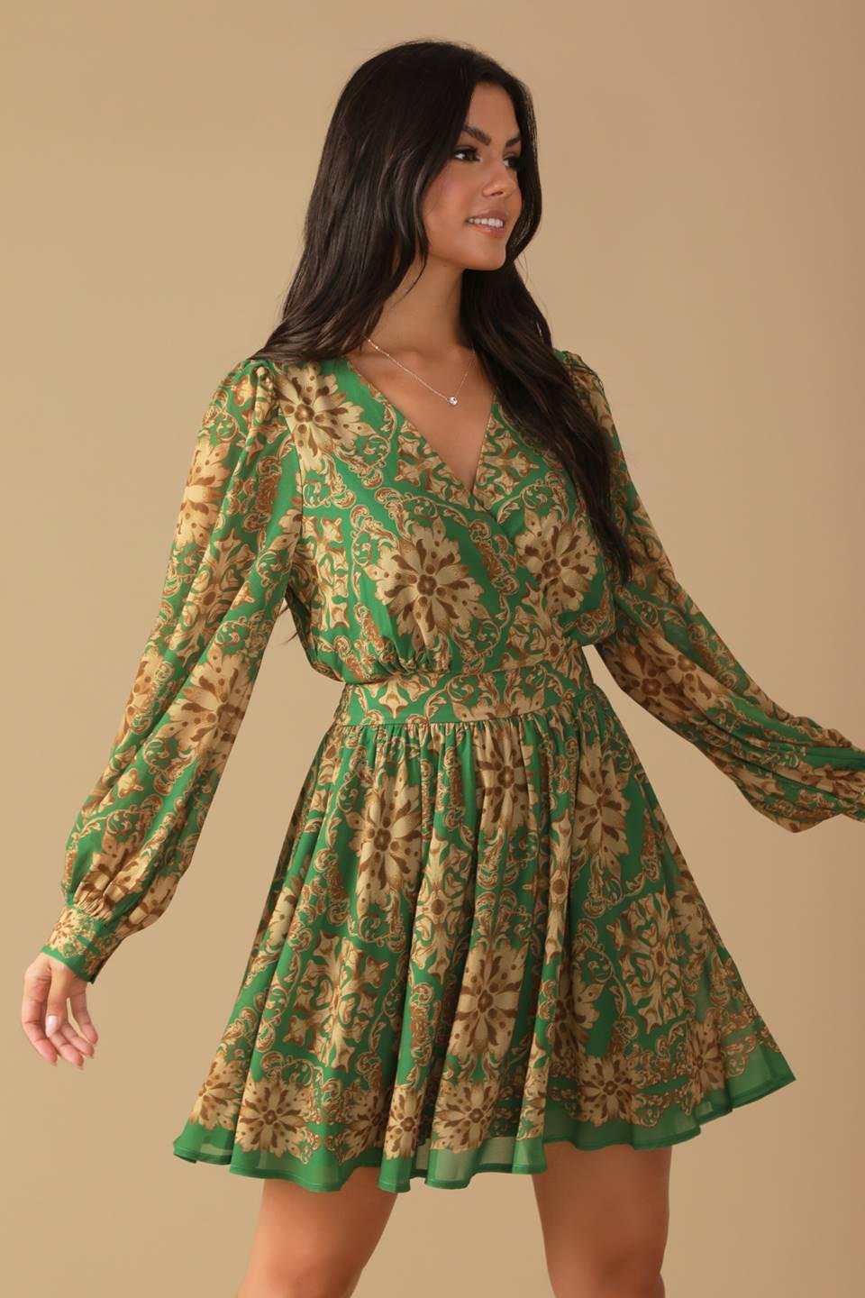 Got Me Wondering Woven Mini Dress in green, view 2 — Soul Flow Apparel