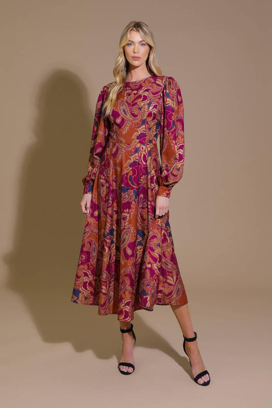 Forevermore Woven Midi Dress in rust magenta, view 1 — Soul Flow Apparel
