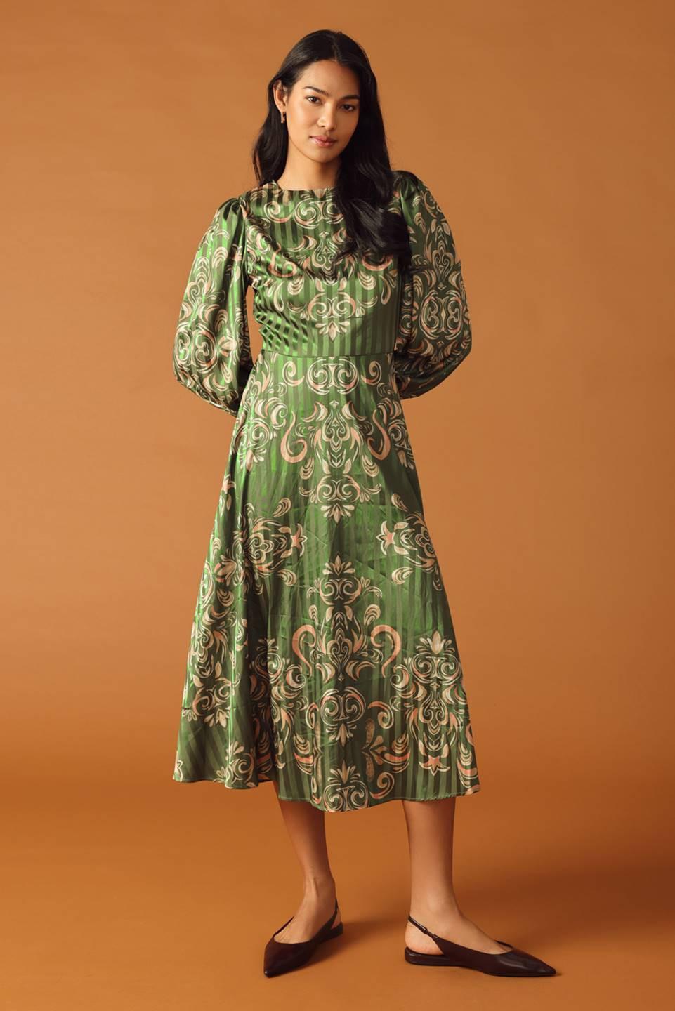 Moments of Clarity Woven Midi Dress in olive, view 1 — Soul Flow Apparel