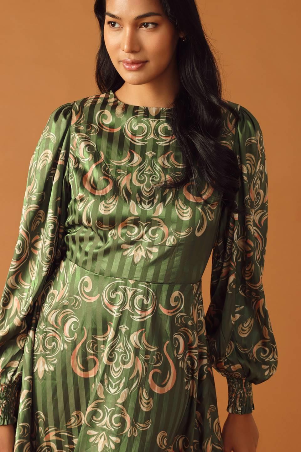 Moments of Clarity Woven Midi Dress in olive, view 3 — Soul Flow Apparel