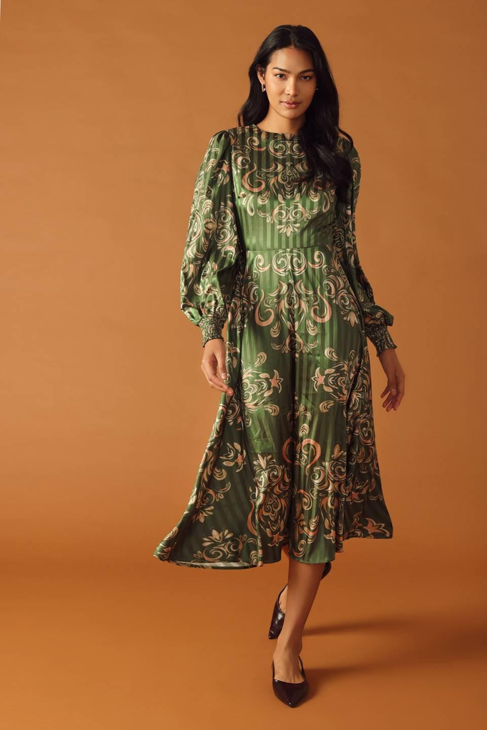Moments of Clarity Woven Midi Dress in olive, view 4 — Soul Flow Apparel
