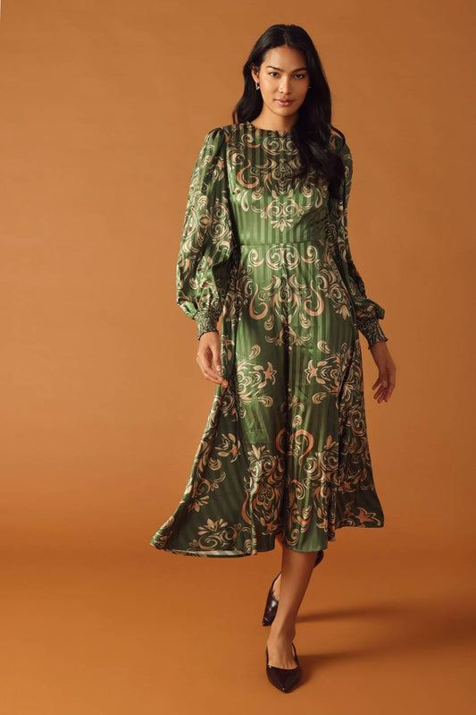 Moments of Clarity Woven Midi Dress in olive, view 4 — Soul Flow Apparel