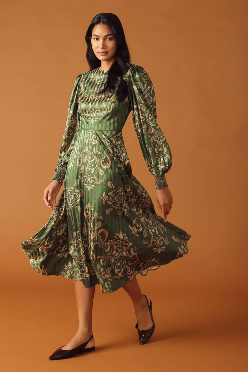 Moments of Clarity Woven Midi Dress in olive, view 5 — Soul Flow Apparel