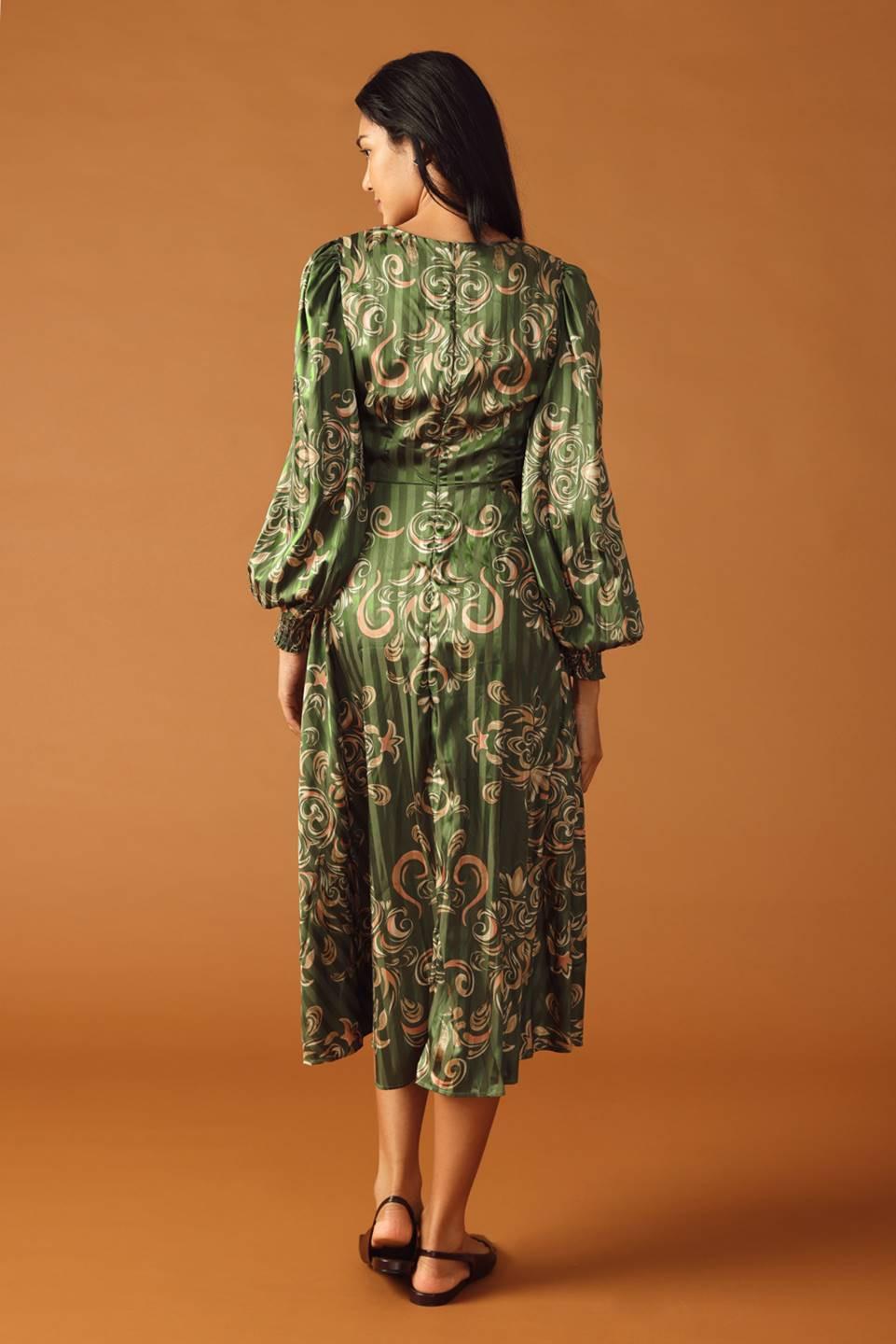 Moments of Clarity Woven Midi Dress in olive, view 6 — Soul Flow Apparel