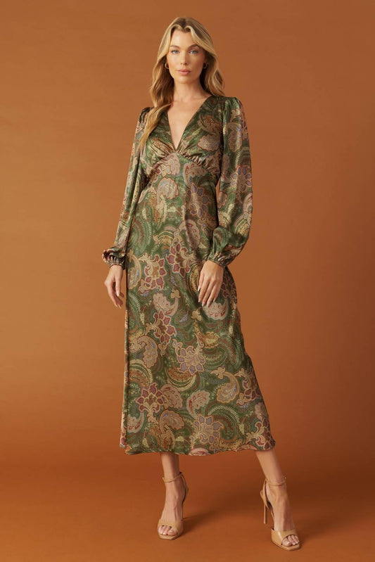 Stick Season Woven Midi Dress in olive, view 1 — Soul Flow Apparel