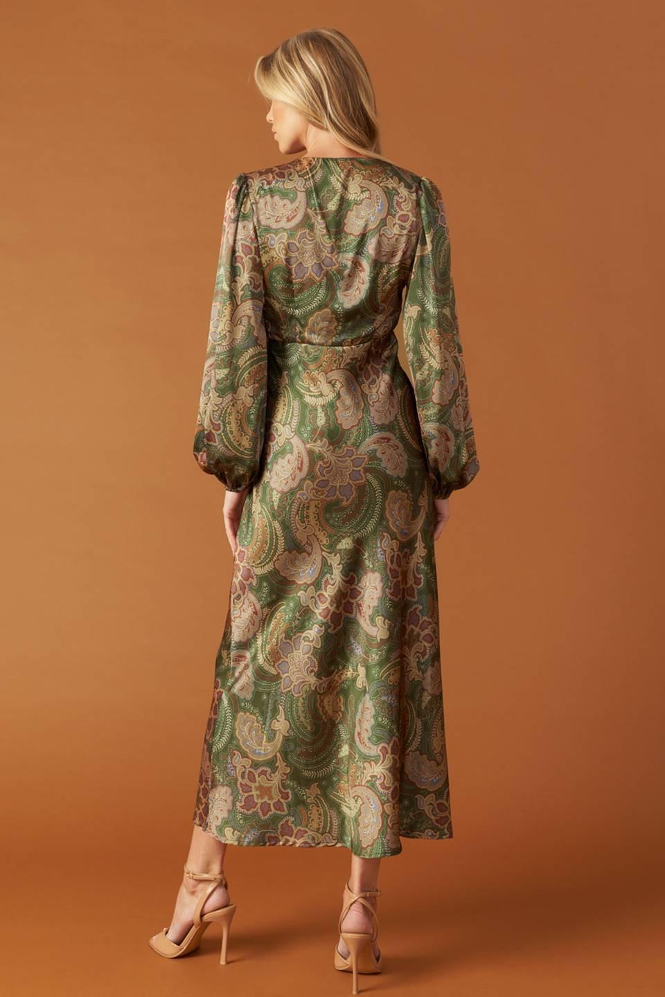 Stick Season Woven Midi Dress in olive, view 3 — Soul Flow Apparel