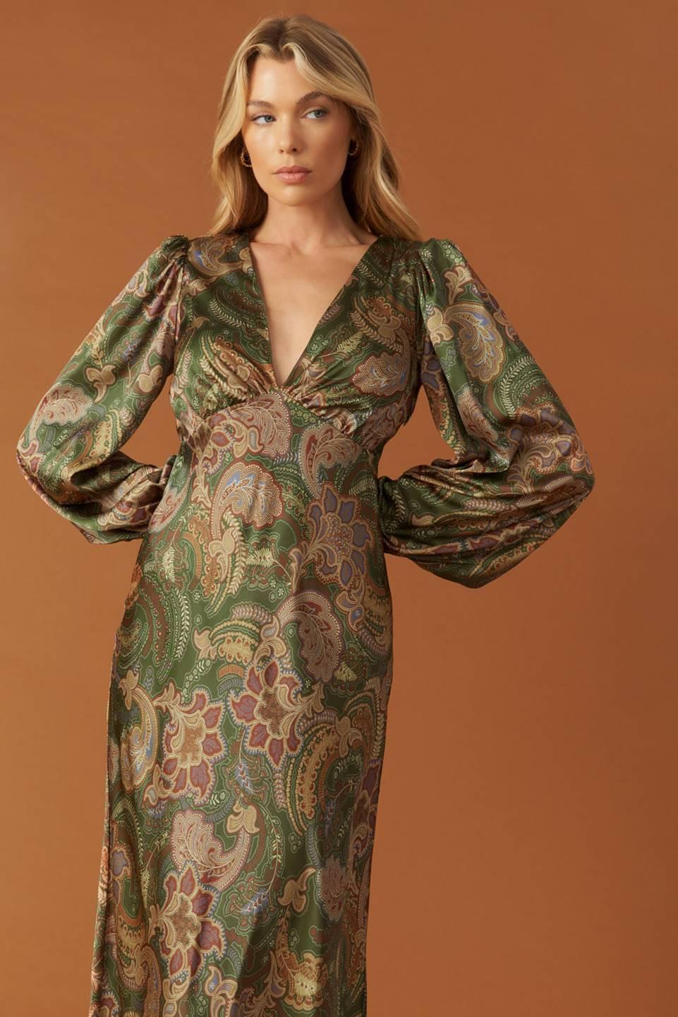 Stick Season Woven Midi Dress in olive, view 4 — Soul Flow Apparel