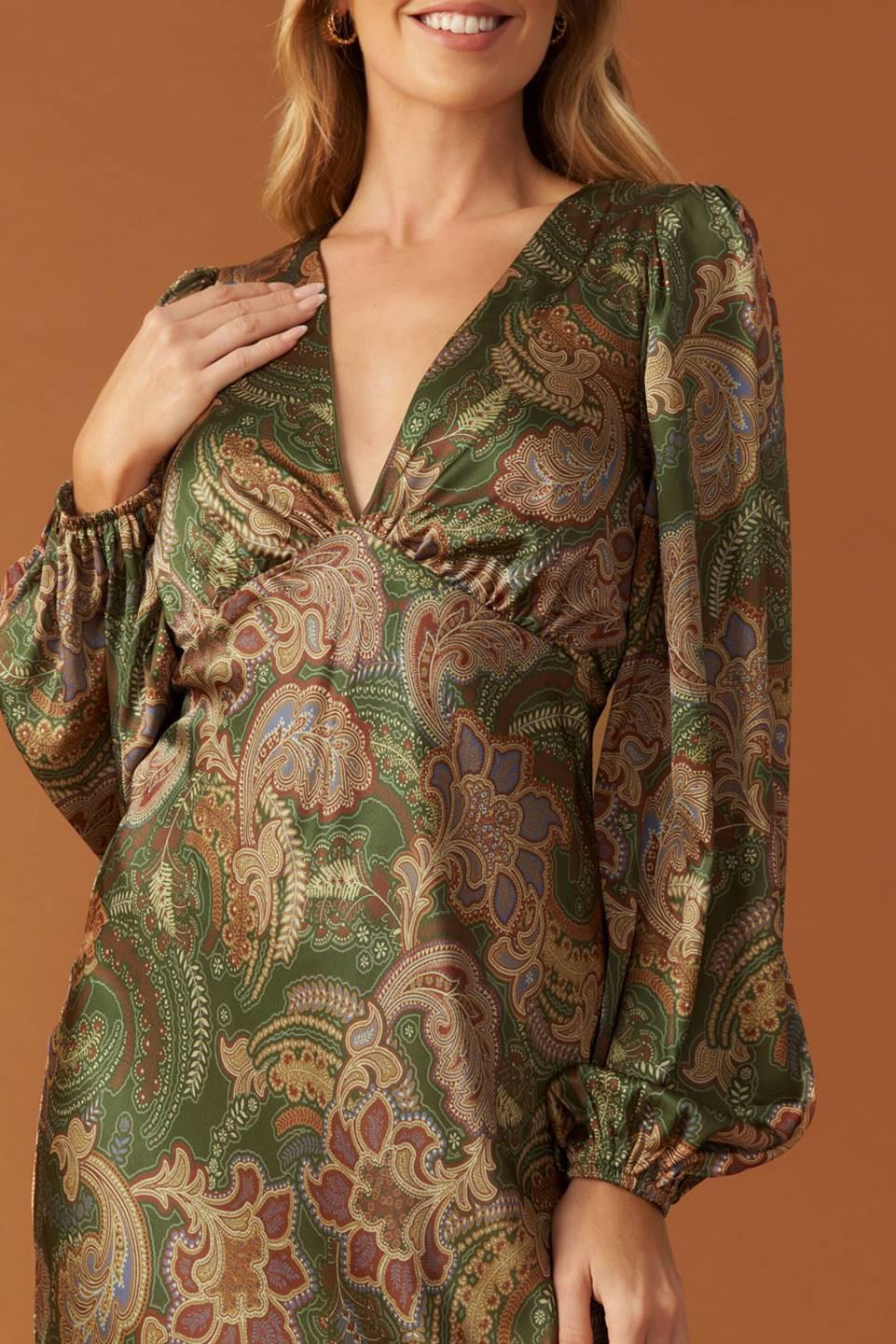 Stick Season Woven Midi Dress in olive, view 5 — Soul Flow Apparel