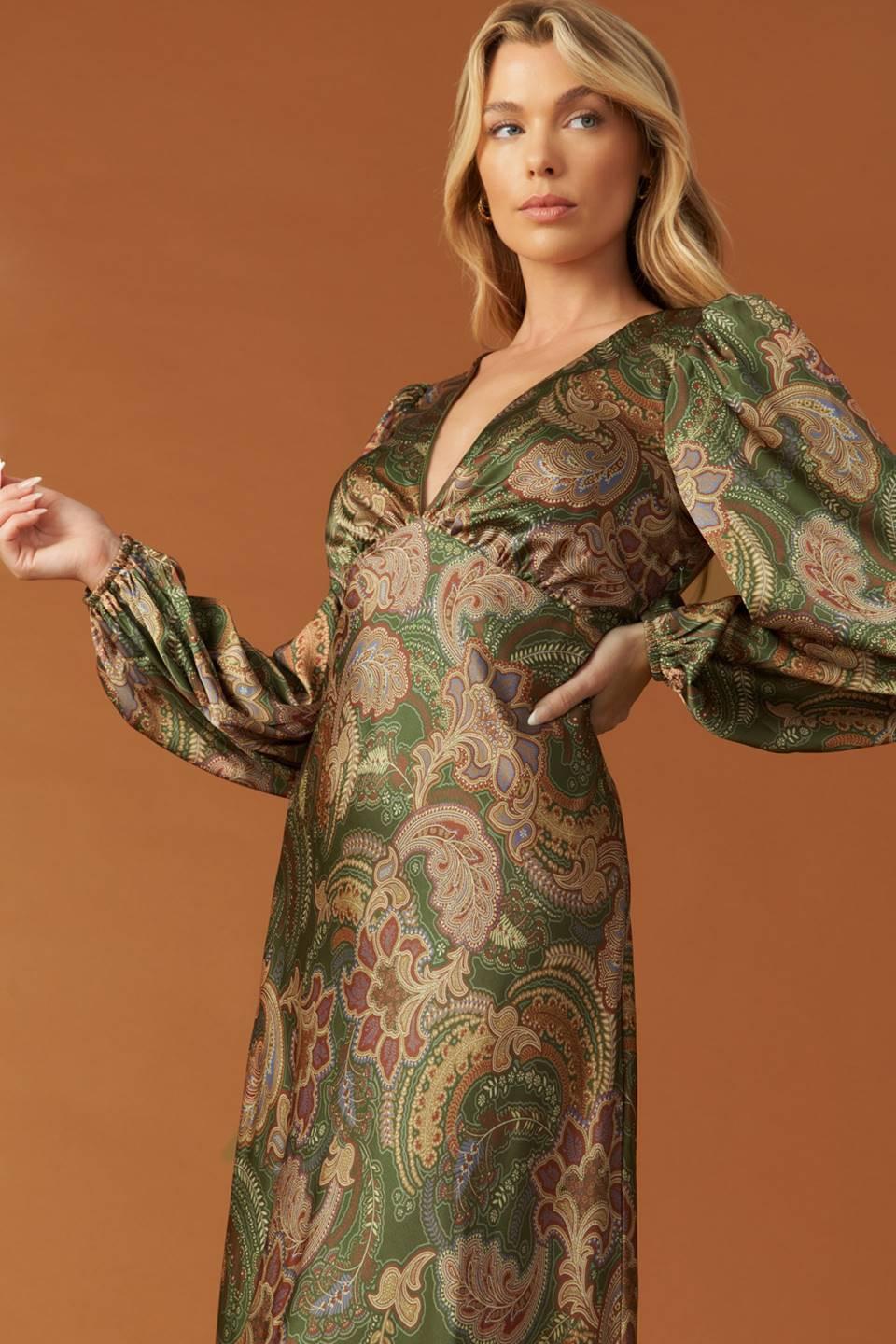 Stick Season Woven Midi Dress in olive, view 6 — Soul Flow Apparel