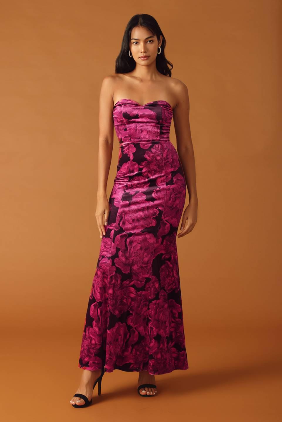 Falling Into Place Velvet Maxi Dress in berry, view 1 — Soul Flow Apparel