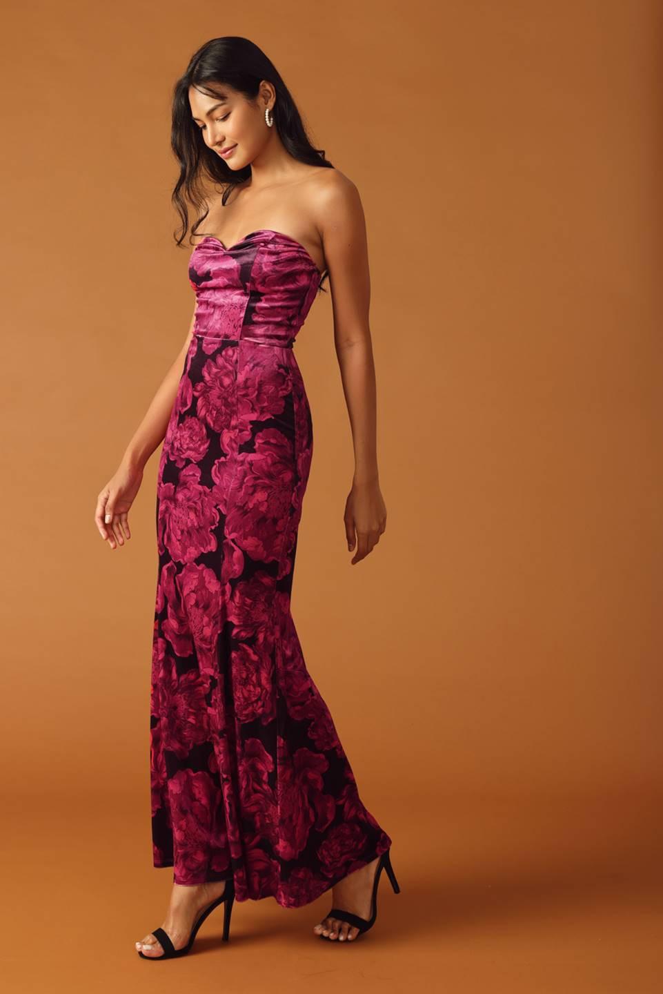 Falling Into Place Velvet Maxi Dress in berry, view 4 — Soul Flow Apparel