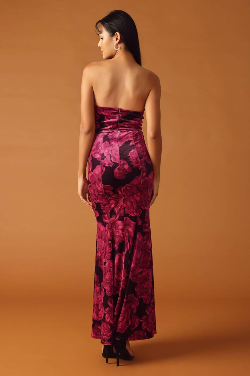 Falling Into Place Velvet Maxi Dress in berry, view 5 — Soul Flow Apparel