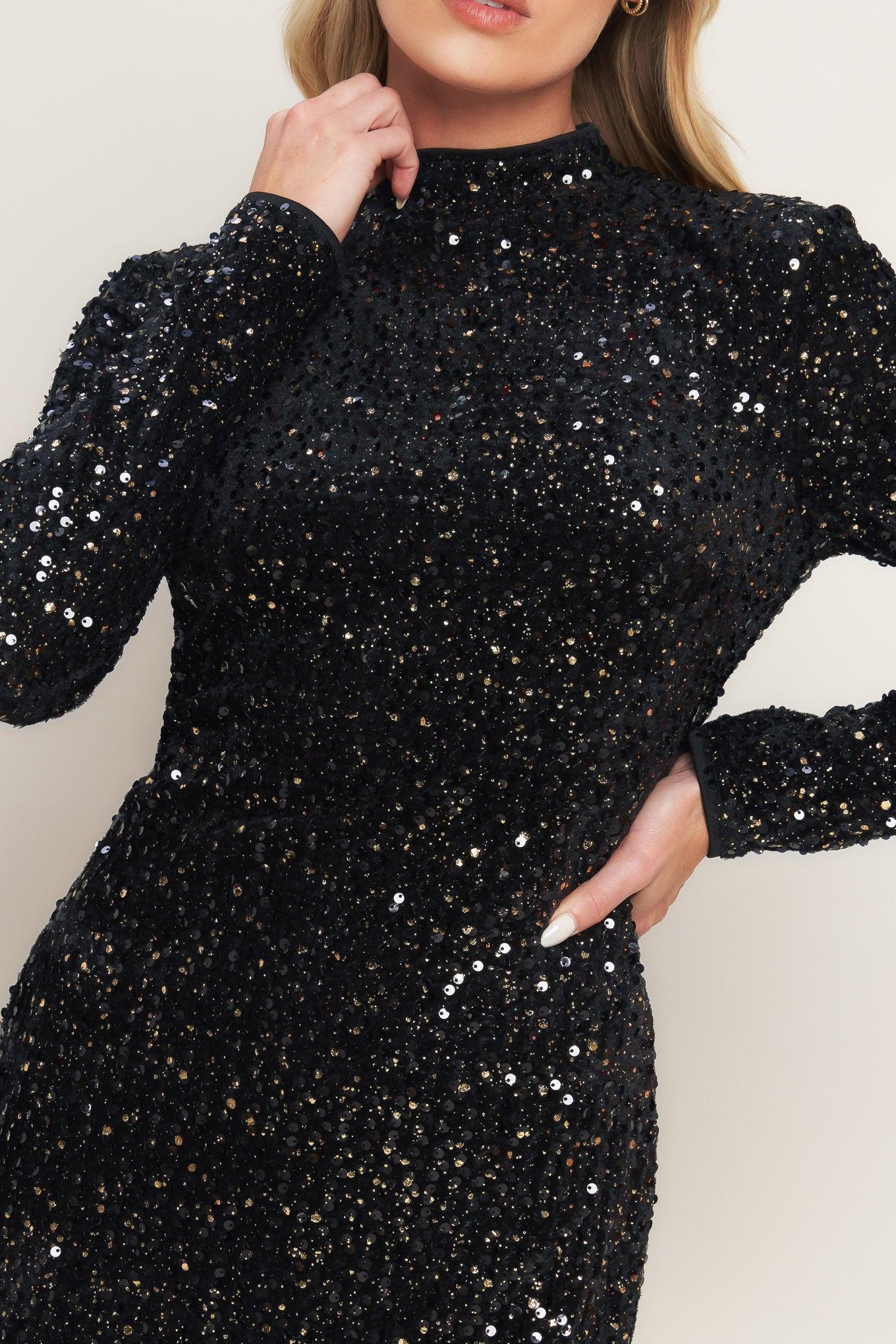 Whims of Fate Sequin Mini Dress in black, view 6 — Soul Flow Apparel