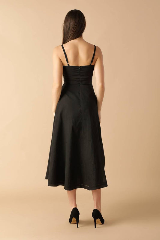 Whispering Pines Woven Midi Dress in black, view 6 — Soul Flow Apparel