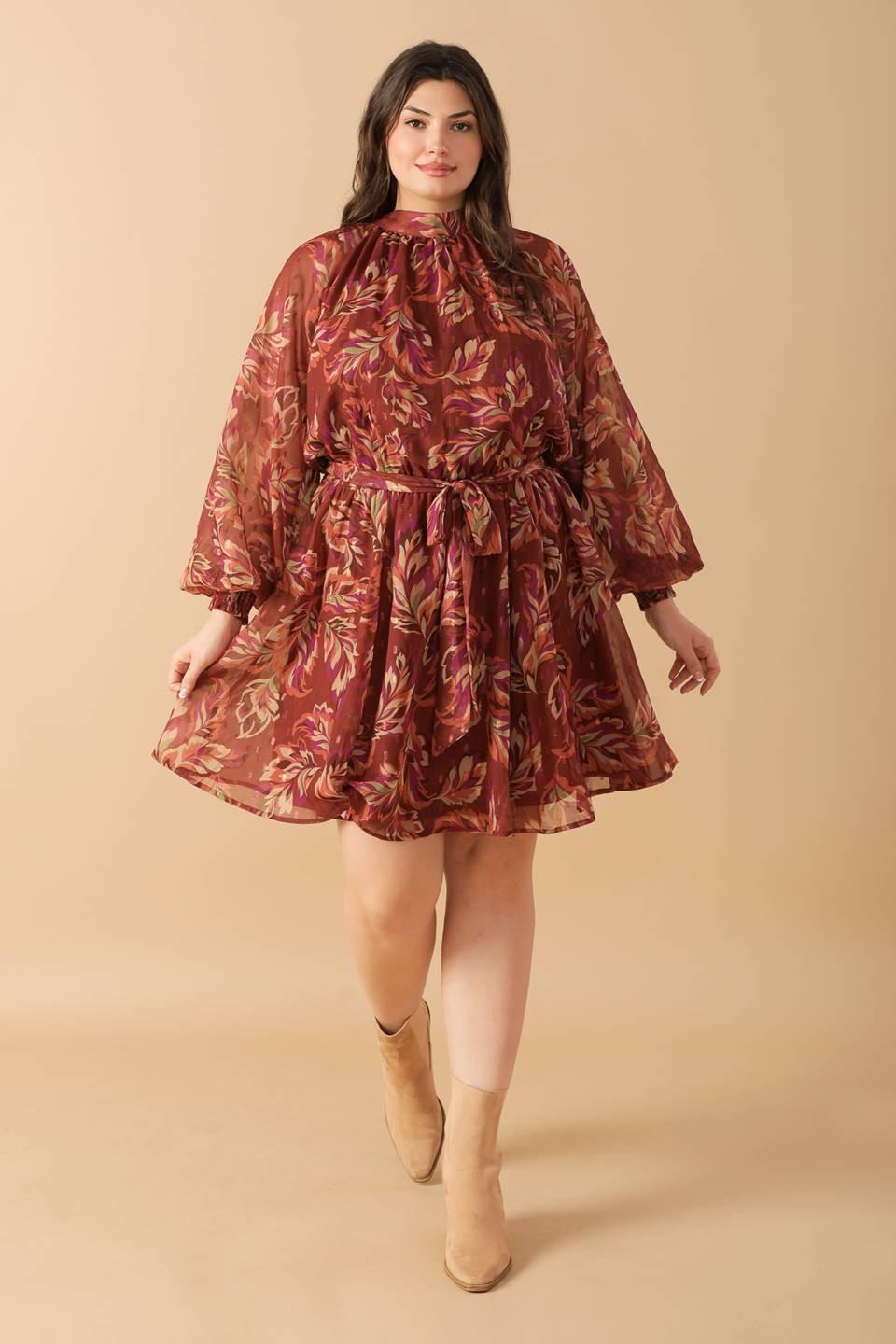 Artistic Essence Woven Mini Dress in terra cotta, view 1 — Soul Flow Apparel