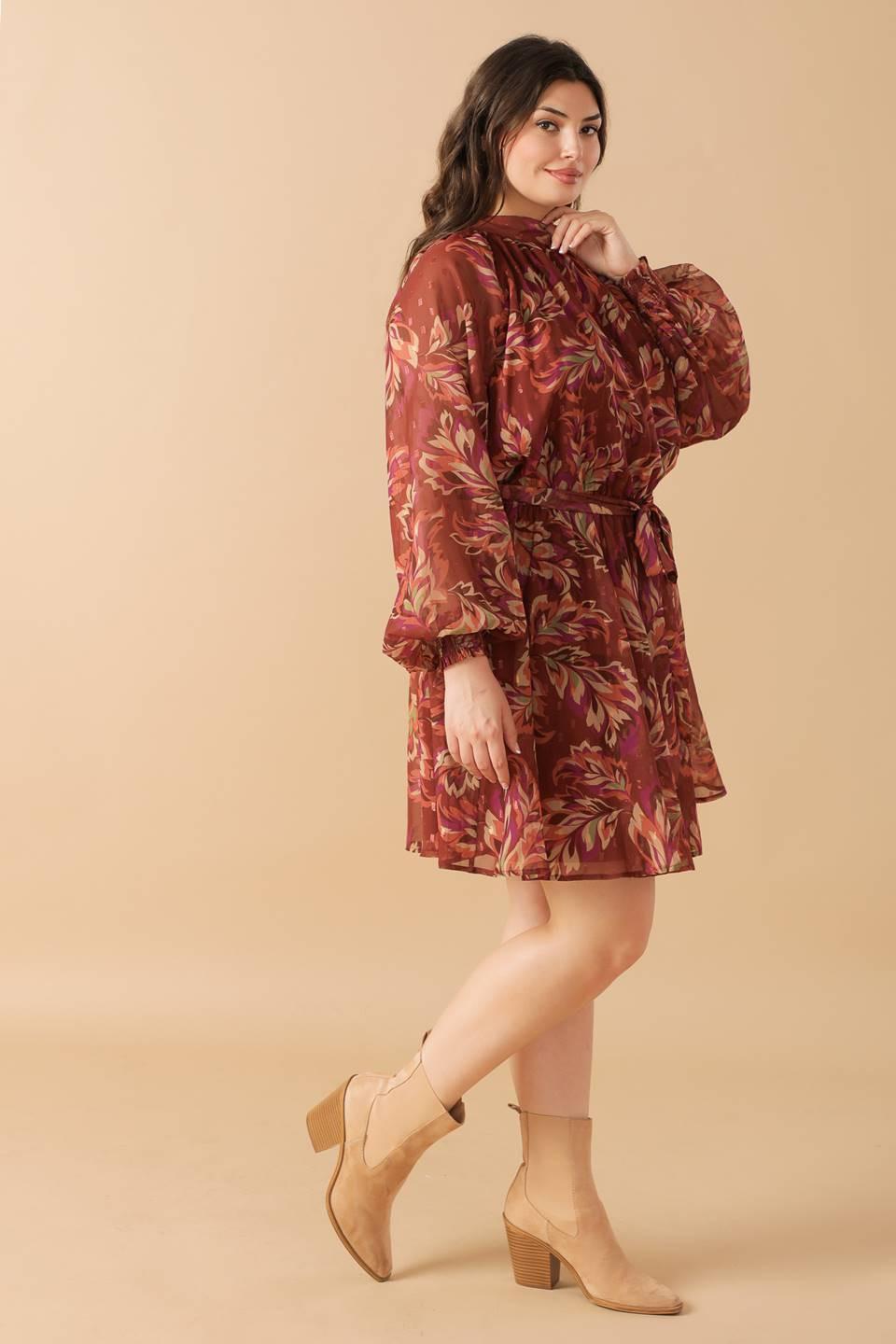 Artistic Essence Woven Mini Dress in terra cotta, view 4 — Soul Flow Apparel