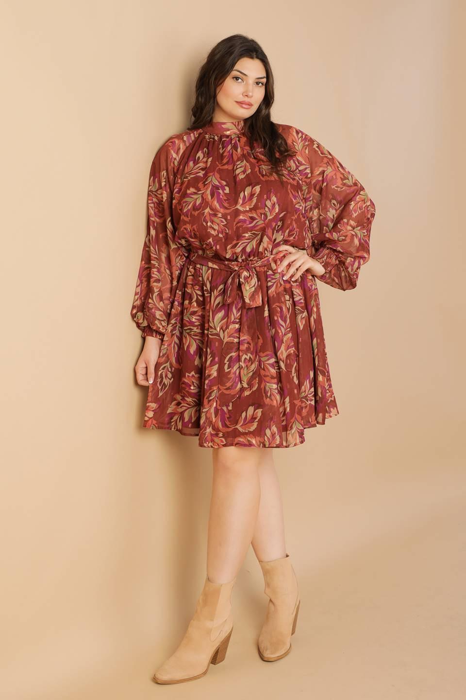 Artistic Essence Woven Mini Dress in terra cotta, view 6 — Soul Flow Apparel
